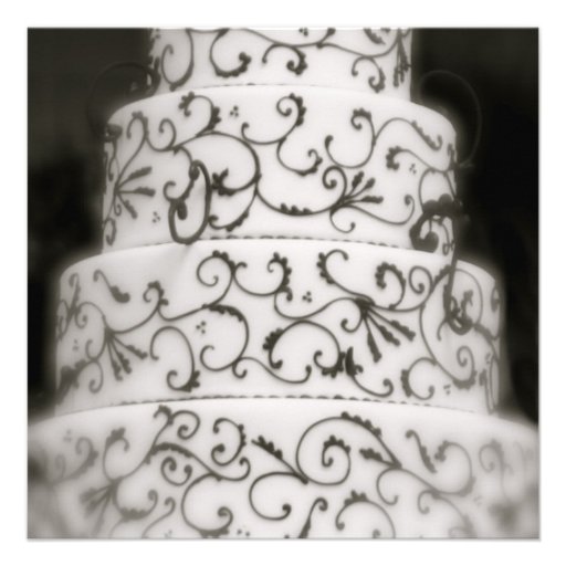 Elegant Wedding Cake in Black and White Personalized Announcement