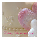Elegant Wedding Cake with pink hearts Announcement