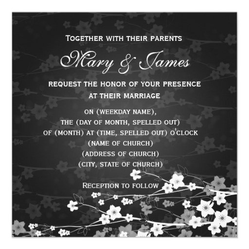 Elegant Wedding Cherry Blossom Black Custom Invitation