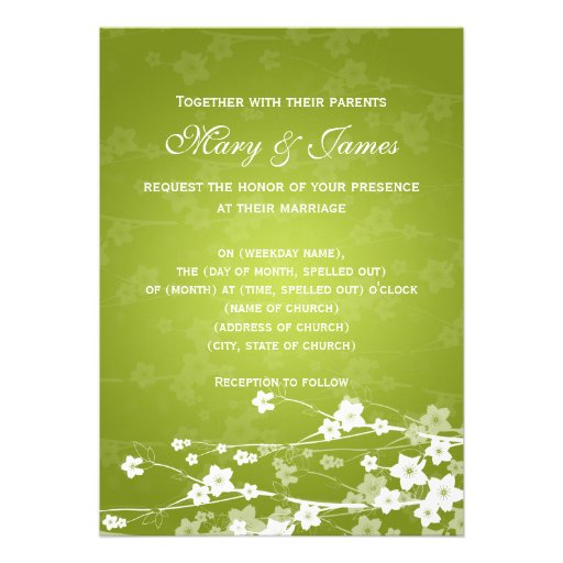 Elegant Wedding Cherry Blossom Lime Green Announcements