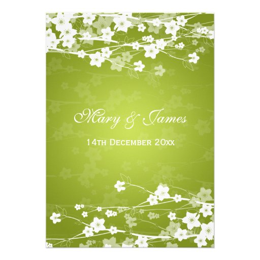 Elegant Wedding Cherry Blossom Lime Green Announcements
