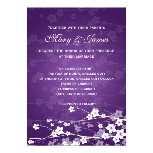 Elegant Wedding Cherry Blossom Purple Custom Announcements