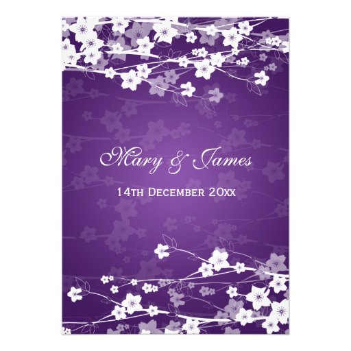 Elegant Wedding Cherry Blossom Purple Custom Announcements