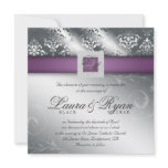 Elegant Wedding Damask Jewel Purple Silver Personalized Invites