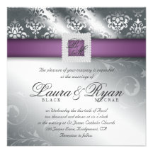 Elegant Wedding Damask Jewel Purple Silver Personalized Invites