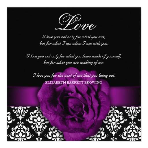 Elegant Wedding Damask Purple Rose Black White Custom Invitations