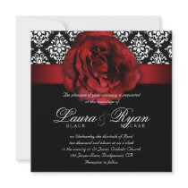 Elegant Wedding Damask Red Rose Black White Invite