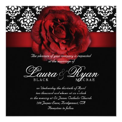 Elegant Wedding Damask Red Rose Black White Invite