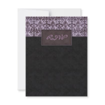 Elegant Wedding Damask RSVP Reply Purple Black Custom Invite