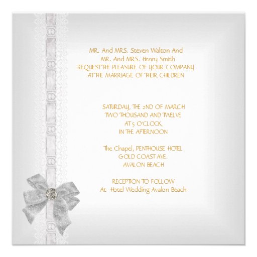 Elegant Wedding Damask Silver White Bow Set Invites