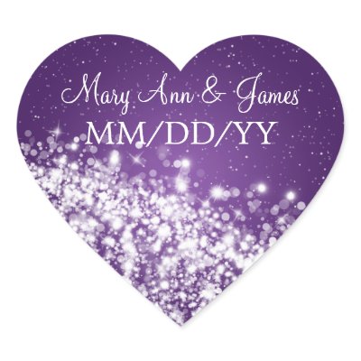 Elegant Wedding Date Sparkling Wave Purple Stickers