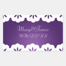 Elegant Wedding Date White Lace Purple Rectangular Stickers