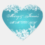 Elegant Wedding Date Winter Snowflakes Blue Heart Stickers