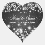 Elegant Wedding Date Winter Sparkle Black Heart Sticker