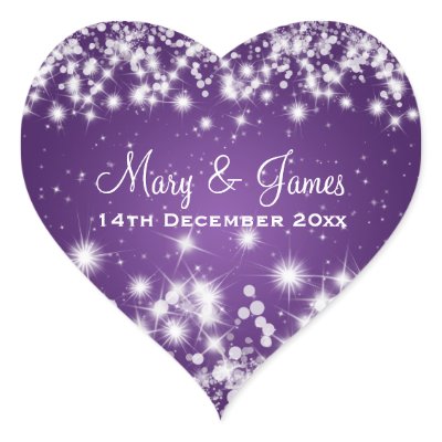 Elegant Wedding Date Winter Sparkle Purple Heart Sticker