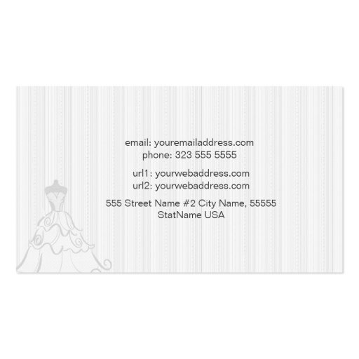 Elegant Wedding Dress White And Gray Business Cards (back side)