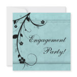 Elegant Wedding Engagement Party Floral Black Blue Personalized Announcement
