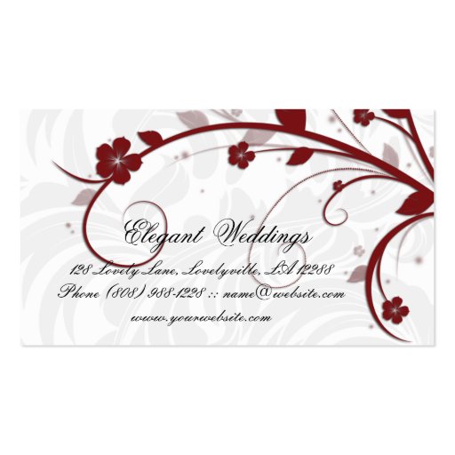 Elegant Wedding Event Planner Floral Leaf Red Business Cards (back side)