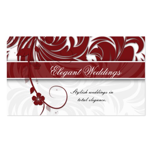 Elegant Wedding Event Planner Floral Leaf Red Business Cards
