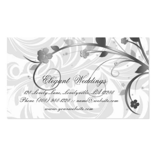 Elegant Wedding Event Planner Floral Leaf Silver Business Cards (back side)