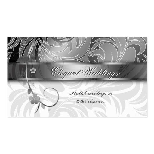 Elegant Wedding Event Planner Floral Leaf Silver Business Cards (front side)