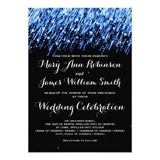 Elegant Wedding Falling Stars Sapphire Blue Personalized Invitations