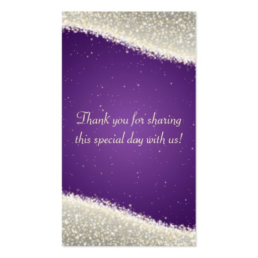 Elegant Wedding Favor Tag Dazzling Sparkles Purple Business Card (back side)