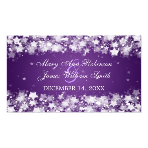 Elegant Wedding Favor Tag Dazzling Stars Purple Business Card Template (front side)