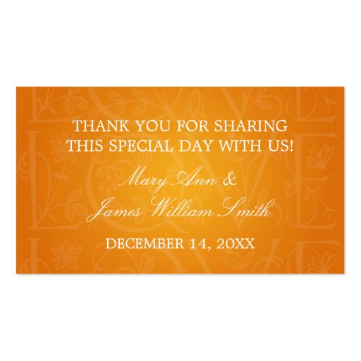 Elegant Wedding Favor Tag Love Flourish Orange Business Card (front side)