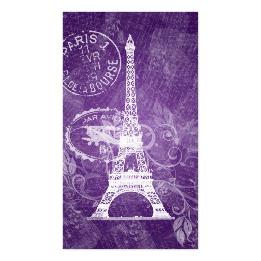 Elegant Wedding Favor Tag Romantic Paris Purple Business Card Templates (back side)
