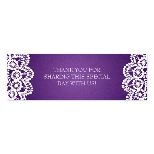 Elegant Wedding Favor Tag Vintage Lace Purple Business Card Templates (back side)