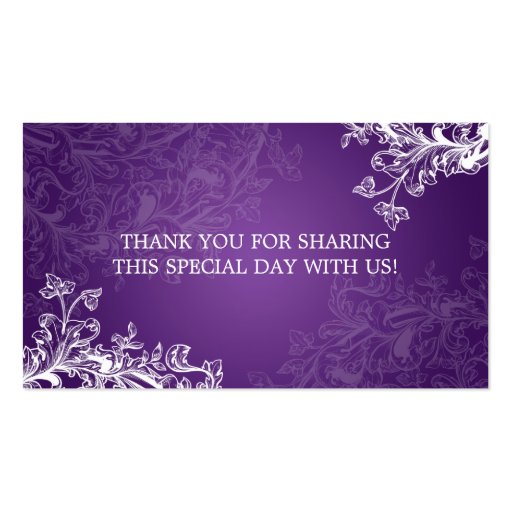 Elegant Wedding Favor Tag Vintage Swirls Purple Business Card Templates (back side)