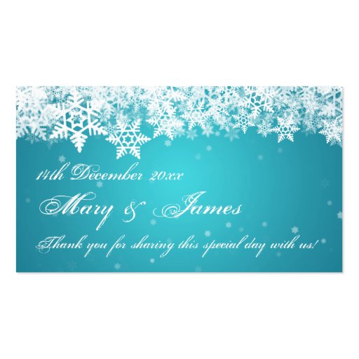 Elegant Wedding Favor Tag Winter Snowflakes Blue Business Card Templates (front side)