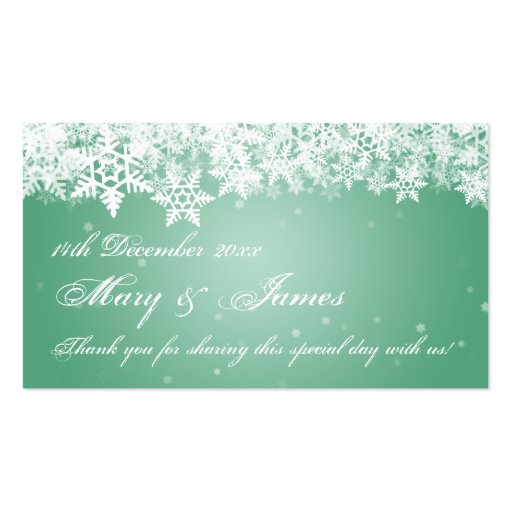 Elegant Wedding Favor Tag Winter Snowflakes Mint Business Card Template