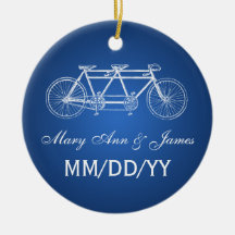 Elegant Wedding Favor Tandem Bike Blue Christmas Tree Ornament