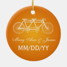 Elegant Wedding Favor Tandem Bike Orange Christmas Ornament