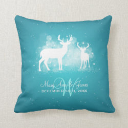 Elegant Wedding Favor Winter Deer Sparkle Turquois Pillow