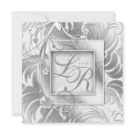 Elegant Wedding Floral Metallic Silver White Personalized Invite