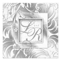 Elegant Wedding Floral Metallic Silver White Personalized Invite