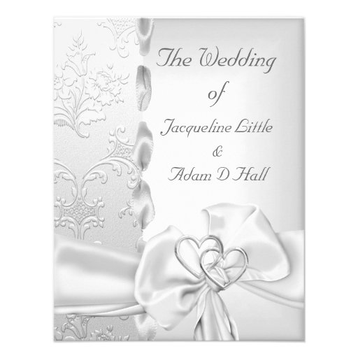 Elegant Wedding Floral Silver White Bow Hearts Personalized Invites