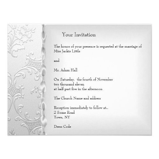 Elegant Wedding Floral Silver White Bow Hearts Personalized Invites