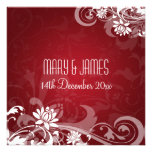 Elegant Wedding Floral Swirls Red Invitations