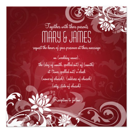 Elegant Wedding Floral Swirls Red Invitations