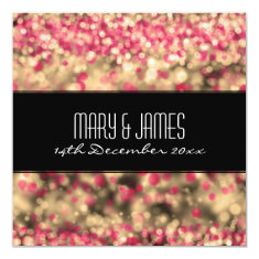   Elegant Wedding Fuchsia And Gold Sparkling Lights 5.25x5.25 Square Paper Invitation Card