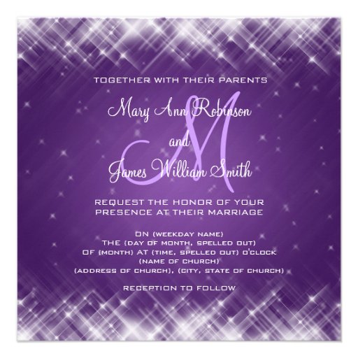 Elegant Wedding Glamorous Sparks Purple Personalized Invitations