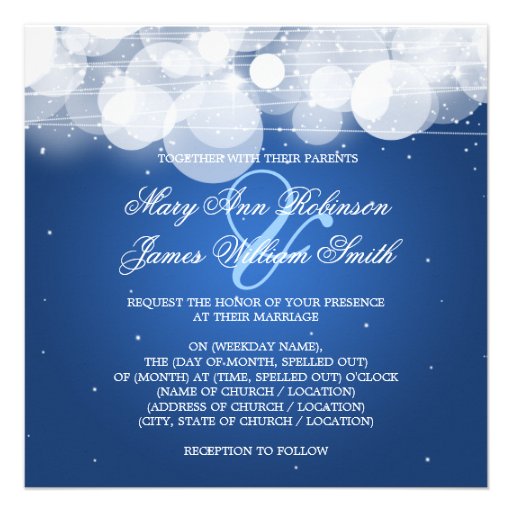 Elegant Wedding Glow & Sparkle Blue Custom Announcement