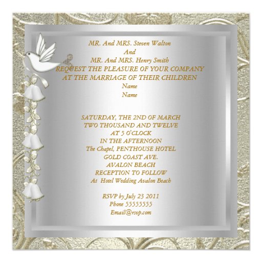 Elegant Wedding Gold Silver White Dove Invite