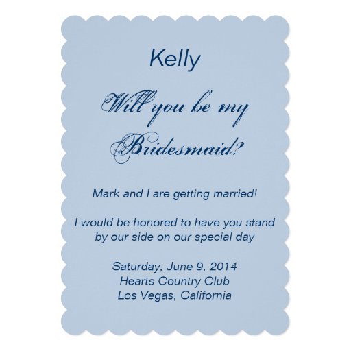 Elegant Wedding Gown Blue Bridesmaid Card