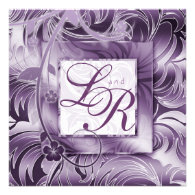 Elegant Wedding Invitation Floral Purple Silver