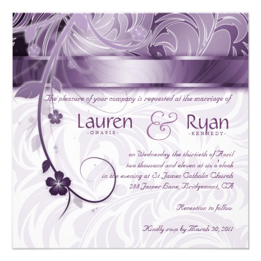Elegant Wedding Invitation Floral Purple Silver
